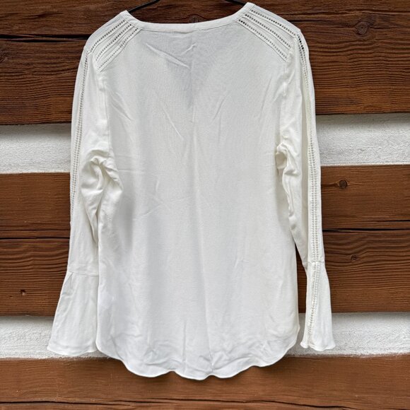 JOHNSTON & MURPHY Women’s Bell Sleeves Top Cream, Crepe, Sz Small S 45-1544 NWT - Picture 12 of 16